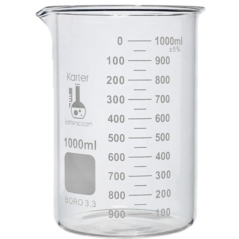 Karter Scientific 1000ml Beaker, Low Form Griffin, Boro. 3.3 Glass, Double Scale, Graduated, Karter Scientific 213D27 (Single) - Image 2